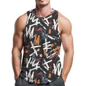 Mens Graffiti Tank Top Abstract Art Sleeveless Shirt – Gym Workout Casual Streetwear Muscle Tee in Saudi Arabia