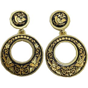 Vintage Elegant Spanish hoop round women's earrings Spain 24K Gold & Steel -Birds & Flowers flamenco style in Kuwait