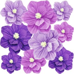 9 Pcs Purple Large Tissue Paper Flowers Decorations for Wall Lavender Crepe Paper Flower with Adhesive Dots & Instruction Manual for Birthday Wedding Bridal Shower Holidays Party Backdrop Decor in Saudi Arabia