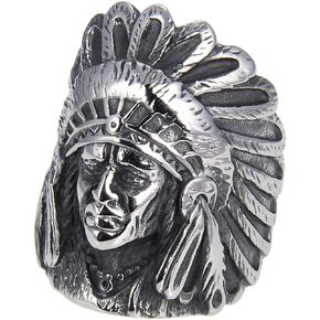 Men's 316L Stainless Steel Silver Native American Indian Chief Headdresses Skull Biker Ring in Saudi Arabia