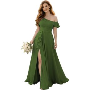 Women's One Shoulder Bridesmaid Dresses Long Chiffon Flutter Sleeve Formal Evening Dress for Wedding DK040 in Saudi Arabia