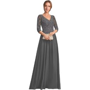 Chiffon Mother of The Bride Dresses 3/4 Sleeves Lace Formal Gowns Long Wedding Guest Dress WT015 in Saudi Arabia