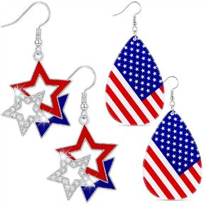 2 Pairs Patriotic Earrings for Women Accessories, 4th of July Earring for Holiday Party Independence Memorial Veterans Day Red White and Blue Jewelry (2 Pairs 4th of July Star Drop Set 1) in Saudi Arabia