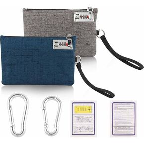 2 Pack Money Bag with Lock, 6.5x10 Inch Durable Oxford Cloth Cash Pouch Bank Bags Locking Bag Purse for Cash, Passports, Jewelry, Credit Cards and Valuable Storage(COLOR:Blue+Grey) in Saudi Arabia
