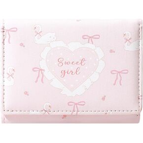 Small Cutest Wallet with Swan Coquette Bow Print ID Credit Card Holder for Women Girls (PINK) in Saudi Arabia