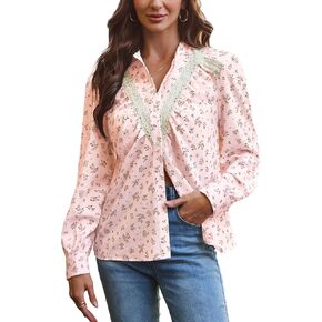 Button Down Shirts For Women Printed Blouses Long Sleeve Shirts Dress Business Work Casual Tops O-Neck Outfits in Saudi Arabia