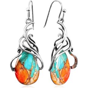 Bohemian Retro Silver Turquoise Stone Teardrop Tribal Dangle Drop Earrings Vintage Alloy Geometry Earrings For Women in Saudi Arabia