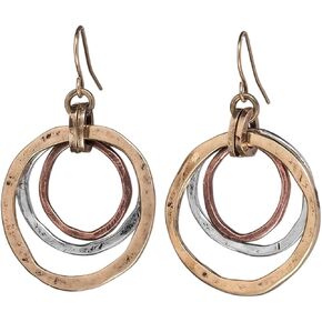 Boho Earrings for Women Mixed Metal,3-Tone Silver Gold Copper Hammered Texture Spiral Earring,Maze Dangle Earrings Jewelry Gifts for Women,Concert Accessories in Saudi Arabia