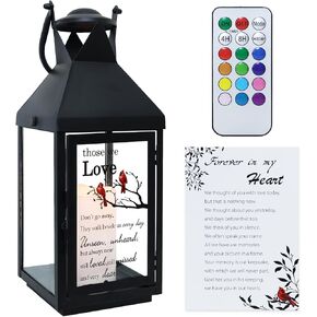 DECSPAS Memorial Lanterns, Bereavement Gifts in Memory of a Loved One, Red Cardinals Remembrance Sympathy Gifts for Loss of Mother & Father & Friend with LED Candle, Remote, Card (Black) in Saudi Arabia