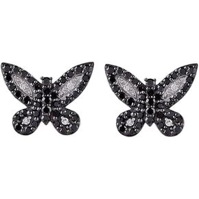 1.40Ct Round Cut Created White & Black Diamond Butterfly Stud Earring For Women's 14K White Gold Over 925 Sterling Silver in Saudi Arabia