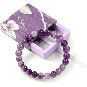 LIYAPEI 8mm Natural Dream Amethyst Beaded Bracelet for Women, Genuine Purple Crystal Healing Energy Bracelet, Minimalist Spiritual Jewelry Gift for Calm & Good Luck in Saudi Arabia
