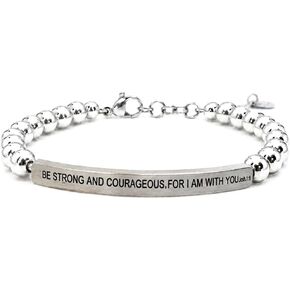 THE INSPIRATION CO. Be Strong and Courageous For I Am With You – Joshua 1:9 Christian Bracelet – Natural Gemstone Bracelet with Adjustable Stretch Fit and Engraved Stainless Steel Bar – Made in USA in Saudi Arabia