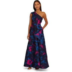 Adrianna Papell One Shoulder Floral Jacquard A Line Gown in Kuwait