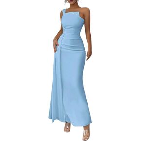 OYOANGLE Women's Pearl Beaded One Shoulder Bodycon Maxi Dress Sleeveless Evening Prom Cocktail Dresses in Kuwait