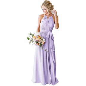 Women's Halter Pleated Chiffon Long Bridesmaid Dresses with Pockets Formal Dresses Evening Party Gown in Saudi Arabia