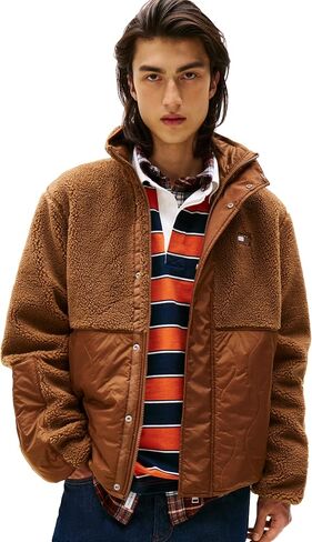 Tommy Jeans Men's Lightweight Mixed Teddy Jacket With Embroidered Logo in Saudi Arabia