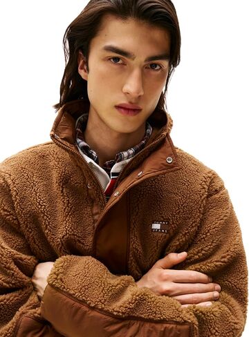 Tommy Jeans Men's Lightweight Mixed Teddy Jacket With Embroidered Logo in Saudi Arabia