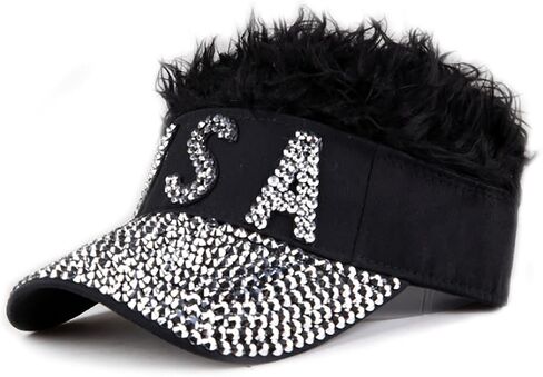 Men Visor Hat with Fake Hair Novelty Wig Peaked Baseball Cap Outdoors Adjustable Spiked Golf Sun Visor Funny Headwear in Kuwait