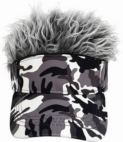 Men Visor Hat with Fake Hair Novelty Wig Peaked Baseball Cap Outdoors Adjustable Spiked Golf Sun Visor Funny Headwear in Kuwait