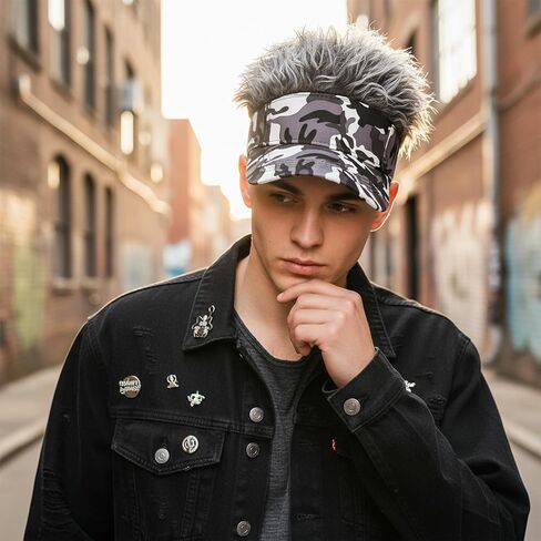 Men Visor Hat with Fake Hair Novelty Wig Peaked Baseball Cap Outdoors Adjustable Spiked Golf Sun Visor Funny Headwear in Kuwait