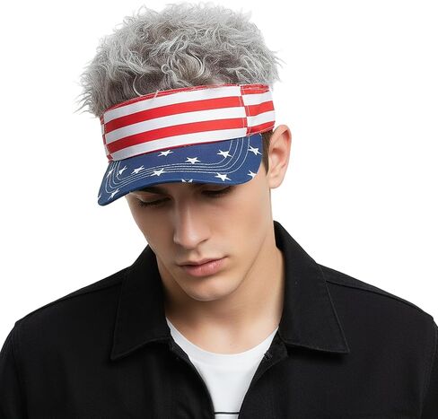 Men Visor Hat with Fake Hair Novelty Wig Peaked Baseball Cap Outdoors Adjustable Spiked Golf Sun Visor Funny Headwear in Kuwait