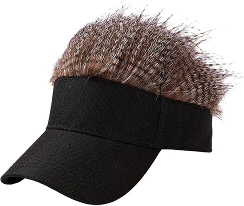 Men Visor Hat with Fake Hair Novelty Wig Peaked Baseball Cap Outdoors Adjustable Spiked Golf Sun Visor Funny Headwear in Kuwait
