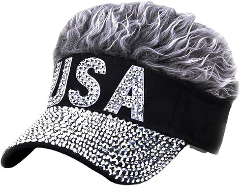 Men Visor Hat with Fake Hair Novelty Wig Peaked Baseball Cap Outdoors Adjustable Spiked Golf Sun Visor Funny Headwear in Kuwait