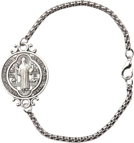 Needzo Saint Benedict Link Bracelet, Double Sided Medal, Stainless Steel Chain, Catholic Jewelry, 7.5 Inches in Saudi Arabia