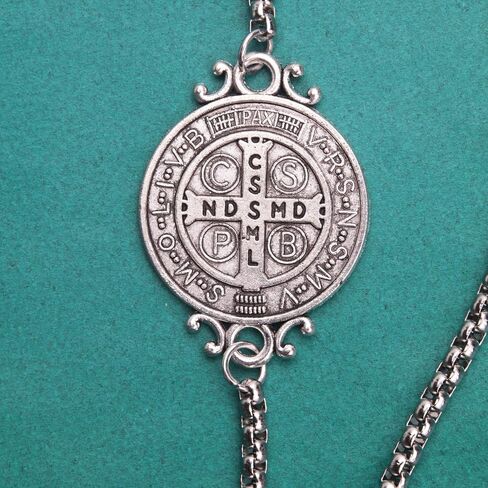 Needzo Saint Benedict Link Bracelet, Double Sided Medal, Stainless Steel Chain, Catholic Jewelry, 7.5 Inches in Saudi Arabia