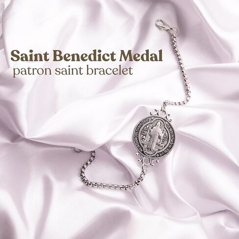 Needzo Saint Benedict Link Bracelet, Double Sided Medal, Stainless Steel Chain, Catholic Jewelry, 7.5 Inches in Saudi Arabia