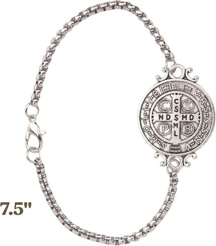 Needzo Saint Benedict Link Bracelet, Double Sided Medal, Stainless Steel Chain, Catholic Jewelry, 7.5 Inches in Saudi Arabia