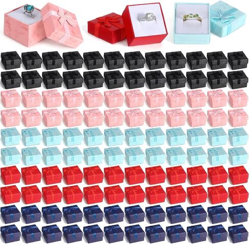 120 PCS Ring Gift Box with Ribbon Bow 1.6 x 1.6 In Earring Gift Box for Proposal Wedding Jewelry Display Soft Foam Inside(Red, Blue, Pink, Black, Dark Blue) in Saudi Arabia