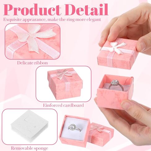 120 PCS Ring Gift Box with Ribbon Bow 1.6 x 1.6 In Earring Gift Box for Proposal Wedding Jewelry Display Soft Foam Inside(Red, Blue, Pink, Black, Dark Blue) in Saudi Arabia