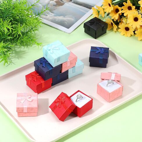 120 PCS Ring Gift Box with Ribbon Bow 1.6 x 1.6 In Earring Gift Box for Proposal Wedding Jewelry Display Soft Foam Inside(Red, Blue, Pink, Black, Dark Blue) in Saudi Arabia