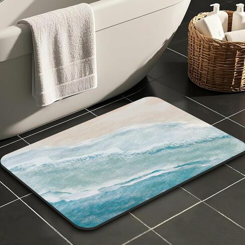 Quick Dry Bath Mat for Bathroom,Super Absorbent Beach Welcome Bath Rug Non-Slip Rubber Backing,Machine Washable Bathroom Floor Mat for Shower, Tub, Sink Area Coastal Beach 16x24 in Saudi Arabia