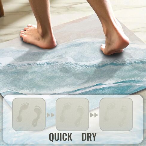 Quick Dry Bath Mat for Bathroom,Super Absorbent Beach Welcome Bath Rug Non-Slip Rubber Backing,Machine Washable Bathroom Floor Mat for Shower, Tub, Sink Area Coastal Beach 16x24 in Saudi Arabia