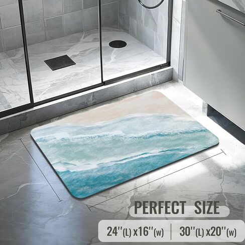 Quick Dry Bath Mat for Bathroom,Super Absorbent Beach Welcome Bath Rug Non-Slip Rubber Backing,Machine Washable Bathroom Floor Mat for Shower, Tub, Sink Area Coastal Beach 16x24 in Saudi Arabia