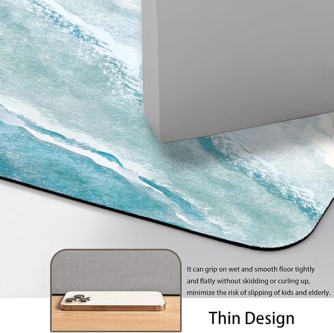 Quick Dry Bath Mat for Bathroom,Super Absorbent Beach Welcome Bath Rug Non-Slip Rubber Backing,Machine Washable Bathroom Floor Mat for Shower, Tub, Sink Area Coastal Beach 16x24 in Saudi Arabia