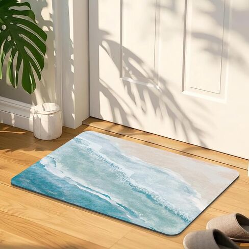 Quick Dry Bath Mat for Bathroom,Super Absorbent Beach Welcome Bath Rug Non-Slip Rubber Backing,Machine Washable Bathroom Floor Mat for Shower, Tub, Sink Area Coastal Beach 16x24 in Saudi Arabia
