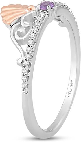 Jewelili Enchanted Disney Fine Jewelry من الفضة الإسترليني والذهب الوردي عيار 10 قيراط مع خاتم أرييل من الألماس والجمشت 1/10 CTTW in Kuwait