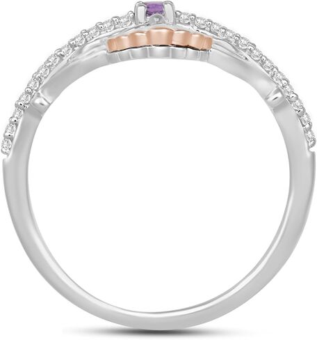 Jewelili Enchanted Disney Fine Jewelry من الفضة الإسترليني والذهب الوردي عيار 10 قيراط مع خاتم أرييل من الألماس والجمشت 1/10 CTTW in Kuwait