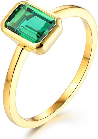 Lab-Grown Gemstone Ring for Women – Emerald & Round Cuts with White Sapphire Accents – 14K/18K Gold Plated Silver – Gift Box Included in Saudi Arabia