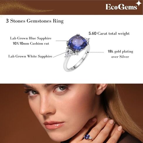 Lab-Grown Gemstone Ring for Women – Emerald & Round Cuts with White Sapphire Accents – 14K/18K Gold Plated Silver – Gift Box Included in Saudi Arabia