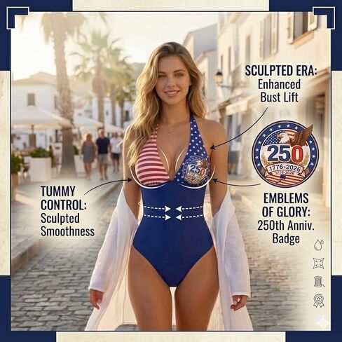 Women's Halter One Piece Swimsuit | Patriotic American Flag Swimwear for Beach & Pool, 250th Anniversary Edition in Saudi Arabia