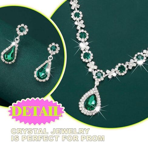 Sixexey Rhinestone Jewelry Set Silver and Green Crystal Necklace Earrings Wedding Prom Jewelry Accessories for Women in Saudi Arabia