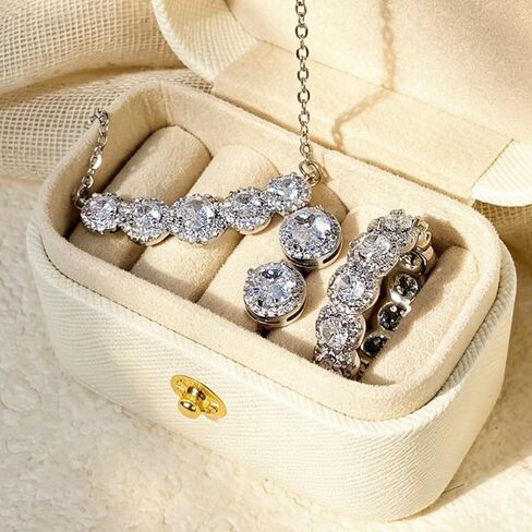 Halo Round CZ Wedding Jewelry Set Eternity Ring Stud Earrings Necklace for Women in Kuwait