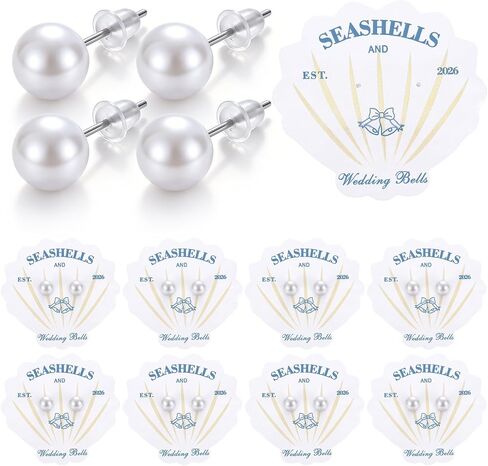 Nosiny 8 Pairs Coastal Bachelorette Earrings Gifts 2026 Seashell and Wedding Bells Pearl Earrings Beach Bachelorette Supplies for Bridal Shower Jewelry for Bridesmaids Wedding Souvenirs Nautical in Kuwait