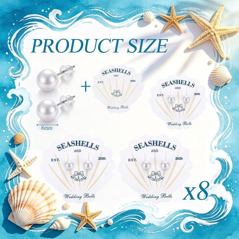 Nosiny 8 Pairs Coastal Bachelorette Earrings Gifts 2026 Seashell and Wedding Bells Pearl Earrings Beach Bachelorette Supplies for Bridal Shower Jewelry for Bridesmaids Wedding Souvenirs Nautical in Kuwait