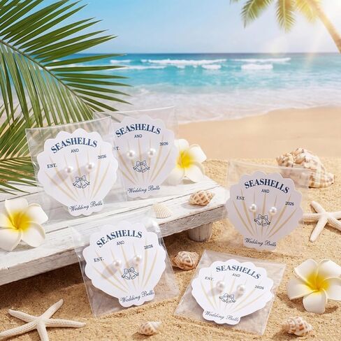 Nosiny 8 Pairs Coastal Bachelorette Earrings Gifts 2026 Seashell and Wedding Bells Pearl Earrings Beach Bachelorette Supplies for Bridal Shower Jewelry for Bridesmaids Wedding Souvenirs Nautical in Kuwait