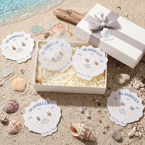 Nosiny 8 Pairs Coastal Bachelorette Earrings Gifts 2026 Seashell and Wedding Bells Pearl Earrings Beach Bachelorette Supplies for Bridal Shower Jewelry for Bridesmaids Wedding Souvenirs Nautical in Kuwait